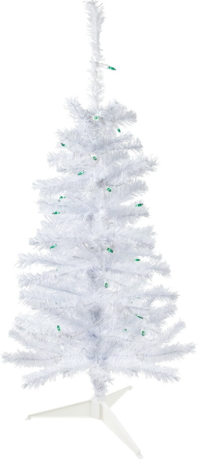3' Pre-Lit Woodbury White Pine Slim Artificial Christmas Tree Green