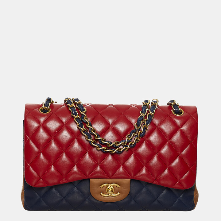 Chanel Blue/Red Tricolor Medium Classic Double Flap bag - ShopStyle