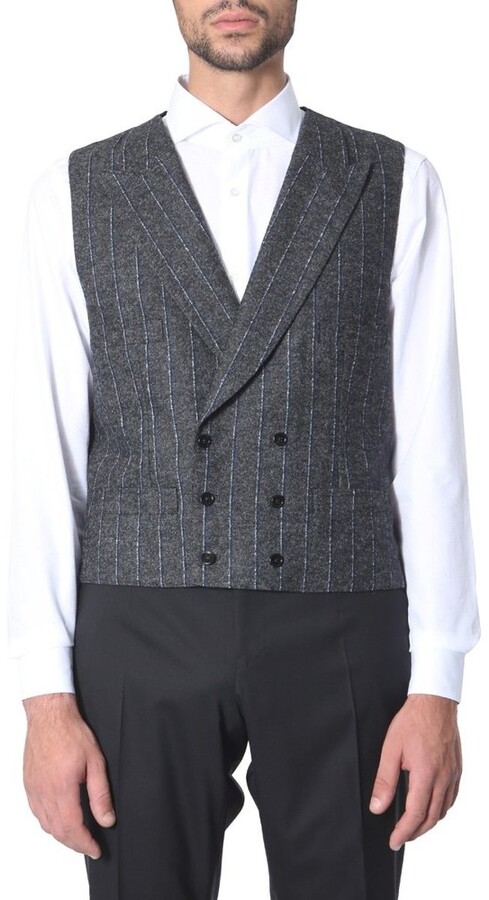 STTLZMC Mens Double Breasted Wool Herringbone/Tweed Tailored Collar Suit Waistcoat 
