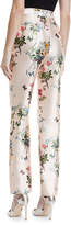Thumbnail for your product : Monique Lhuillier High-Waist Botanical-Print Straight-Leg Mikado Pants