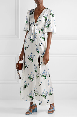 Les Rêveries Tie-front Floral-print Silk-satin Maxi Dress - White