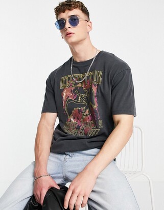 Topman oversized t-shirt with Led Zeppelin print in washed black - ShopStyle