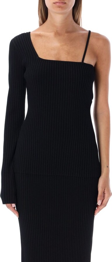 Helmut Lang One-Shoulder Ribbed Knitted Top