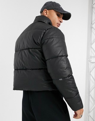 ASOS DESIGN waxed cropped puffer jacket in black - ShopStyle