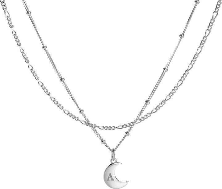 Muru Moon Initial Necklace Layering Set In Silver