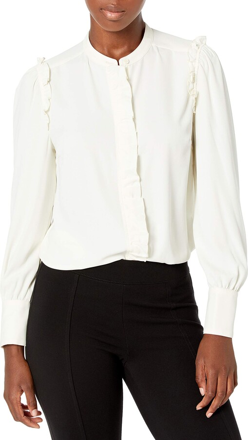 Lark & Ro Womens Long Sleeve Ruffle Placket Button-up Blouse Brand