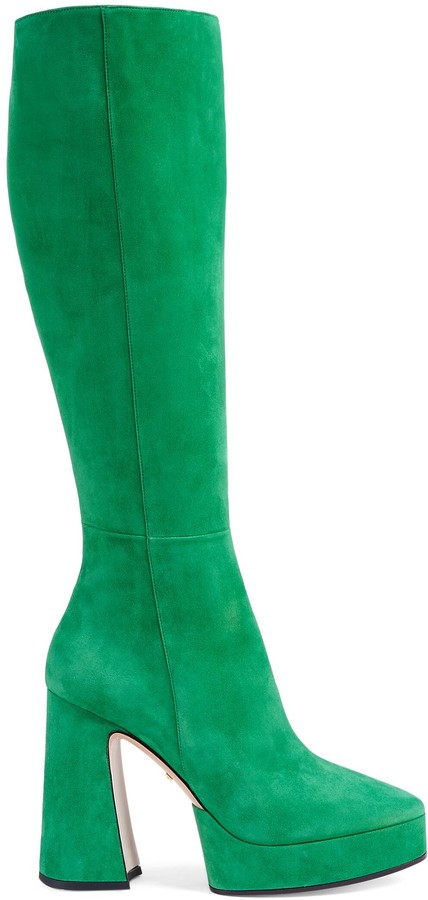 green suede knee high boots