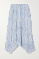 Thumbnail for your product : Vince Asymmetric Striped Crinkled-voile Midi Skirt - Blue