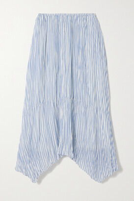 Vince Asymmetric Striped Crinkled-voile Midi Skirt - Blue