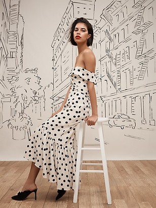 Johanna Ortiz Off-Shoulder Polka Dot Print Midi Dress