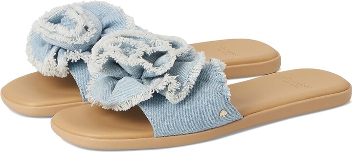 Kate Spade Flourish Denim Flat Sandals Women's Wedge Shoes Denim/Walnut Shell : 5 B - Medium