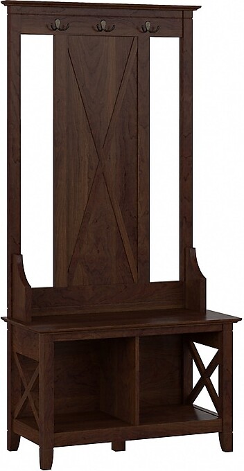 Bush Furniture Key West 66" Hall Tree with Shoe Storage Bench, Bing Cherry (KWS166BC-03)