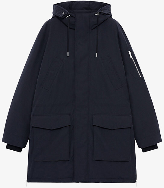 The Kooples Mens Navy Hooded Shell Parka Coat Xl