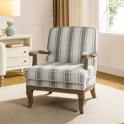 Amilio Wooden Upholstered Armchair with Solid Wood Armrests