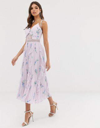 True Decadence premium cami dress with ruffle and pleated skirt in watercolour floral