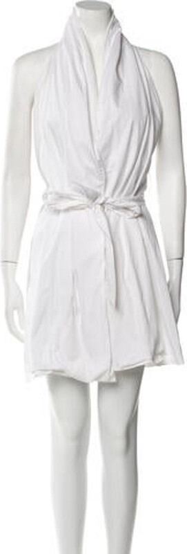 Sara Battaglia Shirtdress White Sleeveless with Mock Neck Button Closure at Front