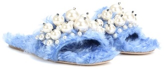 Miu Miu Embellished faux fur slippers