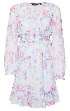 Dorothy Perkins Womens Multi Colour Floral Print Chiffon Wrap Fit And Flare Dress