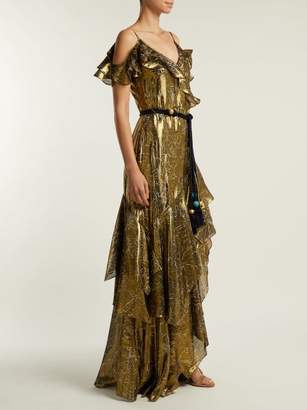 Peter Pilotto Off-the-shoulder Silk-blend Lame Dress - Womens - Gold