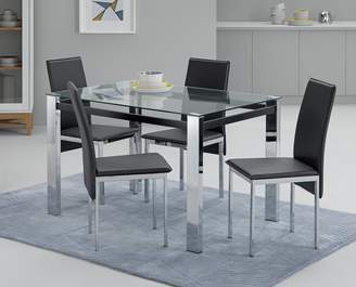 clear Argos Home Fitz Glass Dining Table & 4 Black Chairs