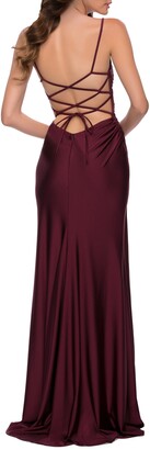La Femme Square Neck Shiny Jersey Gown - ShopStyle Maxi Dresses