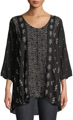 Johnny Was Plus Size Ridden Embroidered 3/4-Sleeve Blouse