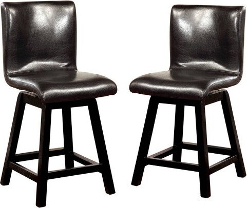HOMES: Inside + Out Setof2BronswoodCurvedBodySwivelCounterHeightBarstoolsBlack:UpholsteredFauxLeatherWoodFrame-HOMES:Inside+Out