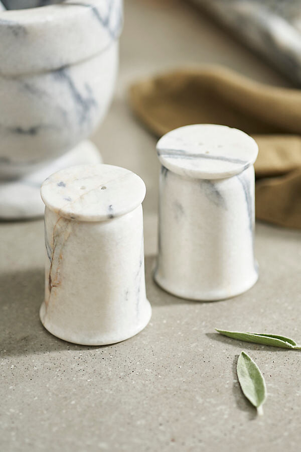 Smoky White Marble Salt + Pepper Shakers at Terrain