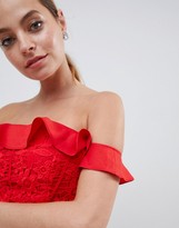 Thumbnail for your product : Jarlo Petite Off Shoulder Mini Dress With Layered Skirt Detail