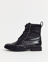 Thumbnail for your product : Simply Be Wide Fit Simply Be tanya wide fit leather studded biker boot in black