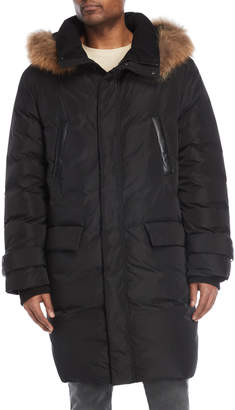 Mackage Black Real Fur-Trimmed Down Long Coat