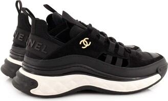 Authentic Chanel Women's White Black Knit Fabric/Suede CC Logo Sneakers  Trainers