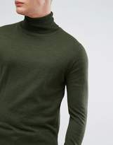 Thumbnail for your product : Lindbergh Merino Roll Neck Jumper In Khaki