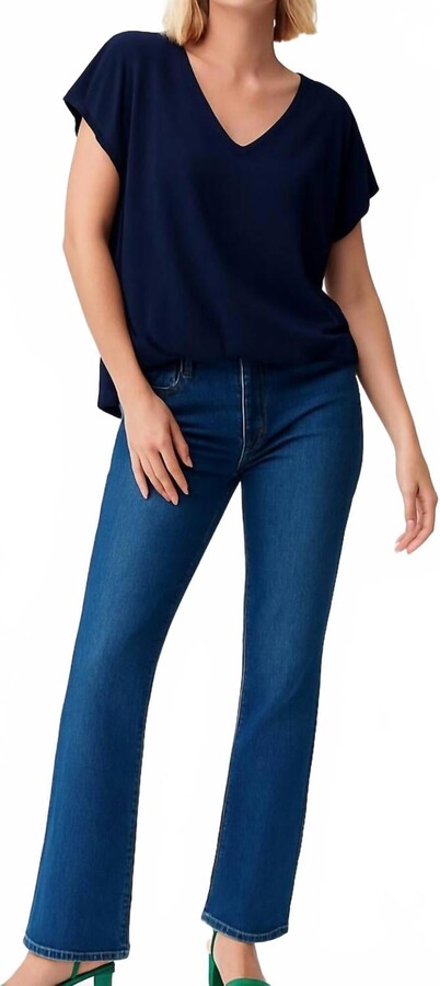 Joseph Ribkoff Short Sleeve V-Neck Blouson Top In Midnight Blue