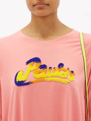 LOEWE PAULA'S IBIZA Bead-embroidered Logo Fringed T-shirt - Pink