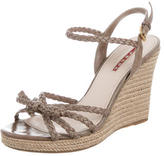 Thumbnail for your product : Prada Leather Woven Wedge Sandals