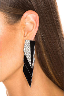 Saint Laurent Layered Art Deco Earrings in Palladium, Black & Crystal | FWRD