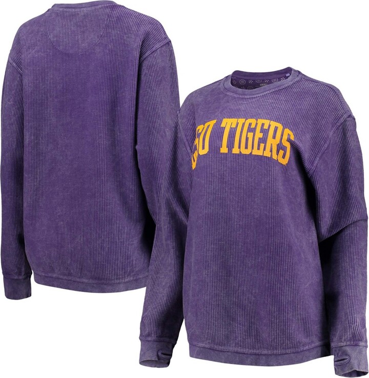 Pressbox Women's Purple Lsu Tigers Comfy Cord Vintage-Like Wash Basic Arch Pullover Sweatshirt