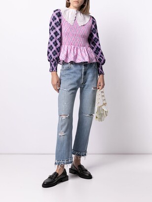 Olivia Rubin Check-Print Contrast-Collar Blouse