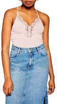 Thumbnail for your product : Topshop Lace Trim Strappy Rib Bodysuit