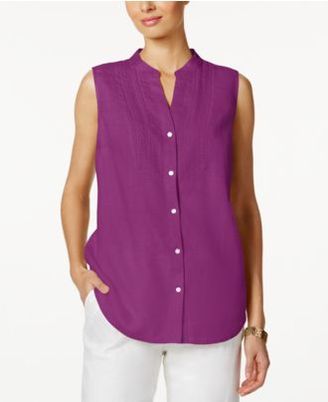 Charter Club Linen Embroidered-Bib Shirt, Created for Macy's