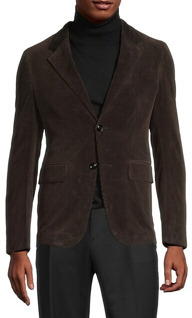 CELINO Mens Dark Brown Beige Corduroy Collar Detail 3 Button Rough Cotton Blazer 