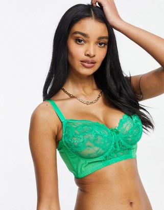 Ivory Rose Lingerie Ivory Rose Fuller Bust lace and mesh mix longline bra in emerald