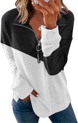 Modasua Women's Sweatshirt Ladies Sweatshirts Without Hood Womens Long  Sleeve Tops Casual Color Block Tops V Neck Pullover Tops Sweatshirt Blue  Tops for Women UK Plus Size 18-20 - ShopStyle