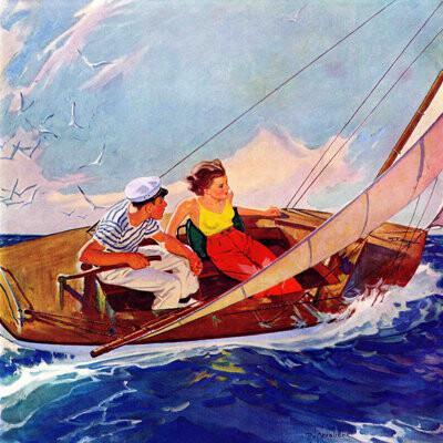 Marmont Hill Couple Sailing by R.J. Cavaliere Print on Wrapped Canvas