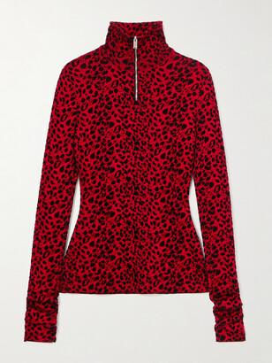 Alexander McQueen Leopard-print Jersey Turtleneck Sweater Red