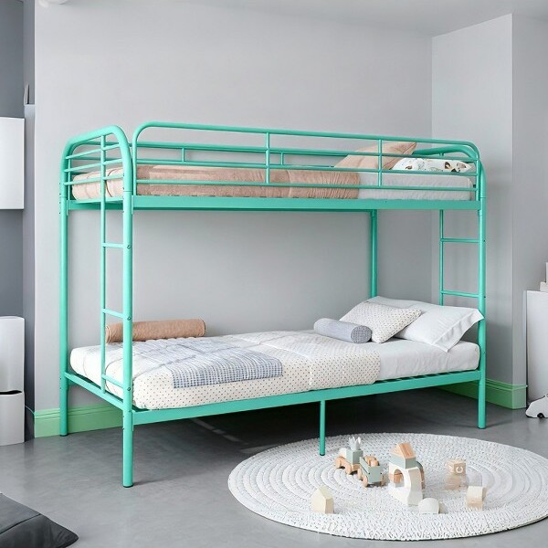 RacxilyMetalBunkBedTwinOverTwin,HeavyDutyBunkBedswith2LaddersandFull-LengthGuardrai,IronBedforSchool,BedroomEasyAssemble,Greem
