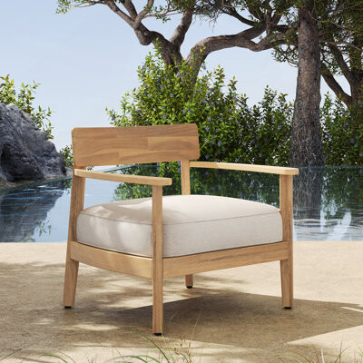 Latitude Run Acacia Wood Club Chair With Seat Cushion Set Of 1