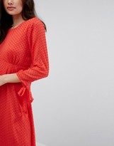Thumbnail for your product : Vila long sleeve spotty mesh swing midi dress in red