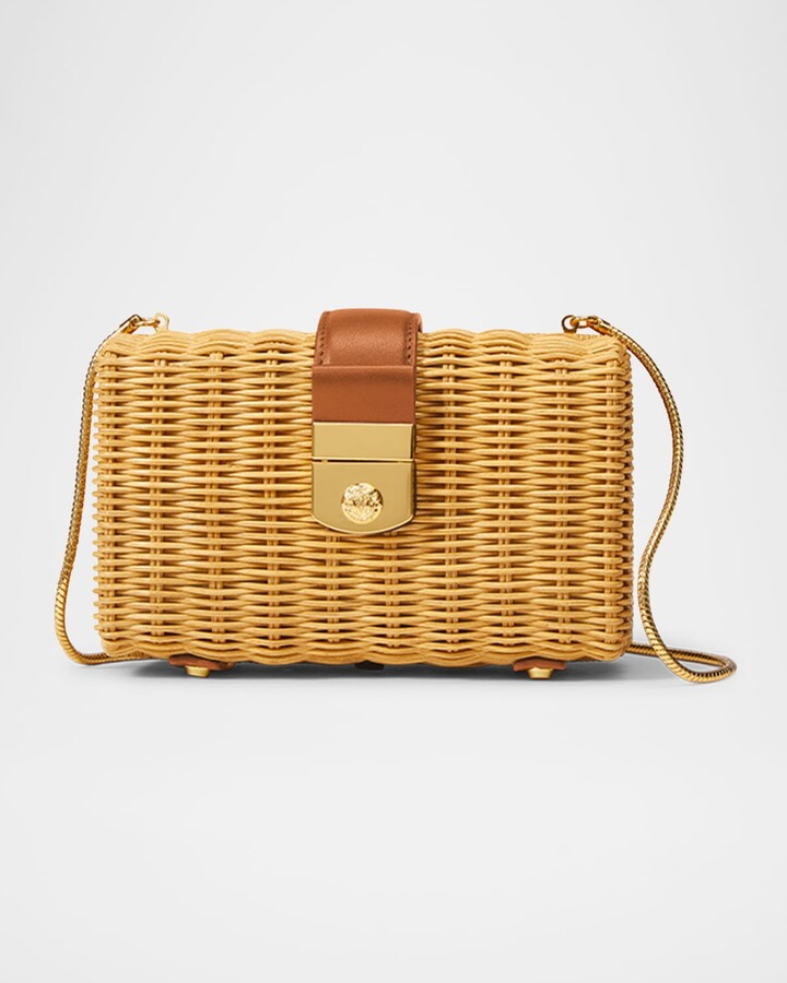 Veronica Beard Lock Box Rattan Clutch Bag
